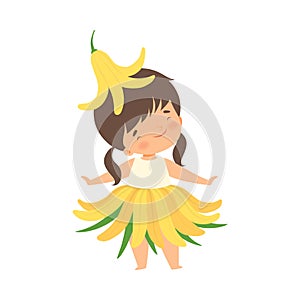 Pretty Little Girl Wearing Yellow Lily Flower Costume, Adorable Kid in Carnival Clothes Vector Illustration