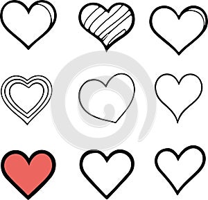 Pretty and lovely hearts icons vector set