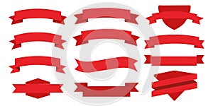 Pretty lovely ribbon, banner or tag vector logo art set. Flat red color.