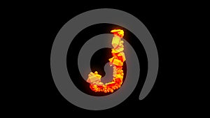 Pretty magmatic stones letter J - burning hot orange - red character, isolated - object 3D illustration