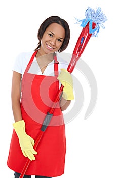Pretty Maid Holding Mop