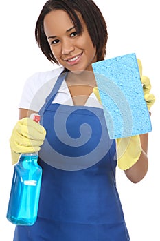 Pretty Maid Washing with Sponge