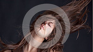 Pretty Model Flinging Hair Wildly