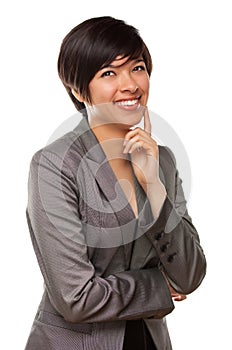 Pretty Multiethnic Young Adult Laughing on White