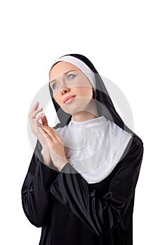 Pretty nun isolated on the white