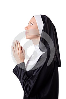 Pretty nun isolated on white