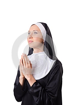 Pretty nun isolated on white