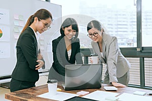 Pretty office workers having teamwork meeting