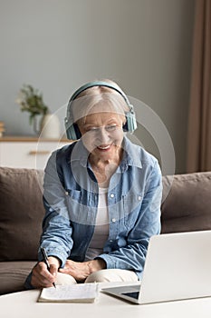 Pretty old lady receive new knowledge use computer