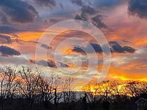 Pretty Orange and Gray Sunset in Winter in January