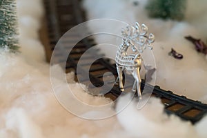 Pretty ornate silver reindeer Christmas ornament