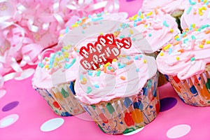 Pretty pink birthday cupcakes