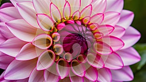 Pretty pink dahlia flower with brilliant petal pattern in macro