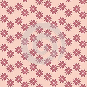 Pretty pink daisy flower seamless vector pattern background. Vintage stylized meadow flowers backdrop. Hand drawn line