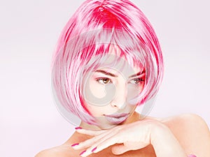 Pretty pink hair woman