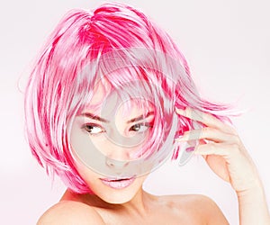 Pretty pink hair woman