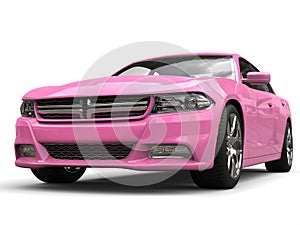 Pretty pink modern fast city car - closeup shot