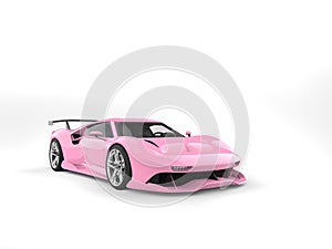 Pretty pink modern luxury super car on white background