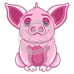 Pretty pink piggy, cartoon vector illustration