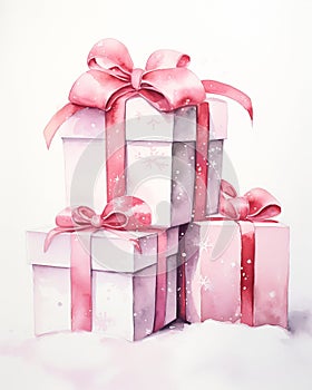 Pretty in Pink: A Trio of Gift Boxes Adorned with Bows, Ornament