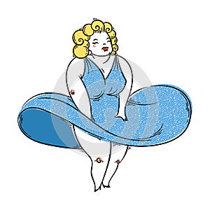 Pretty plump woman posing like a SuperStar. Pinup illustration.