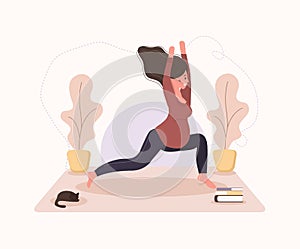 Pretty pregnant woman doing yoga, having healthy lifestyle and relaxation, exercises for girls. Modern vector flat