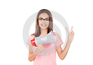 Pretty preteenager girl with a megaphone