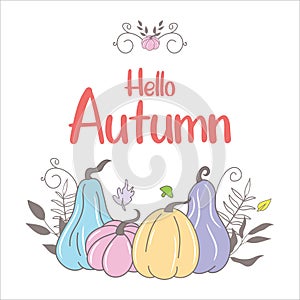 Pretty Pumpkin Vector illustration with Bouquets Harvest Autumn Fall leaves