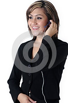 Pretty receptionist wearing headset