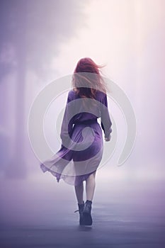 pretty red haired woman. purple dress. k-pop culture. photo