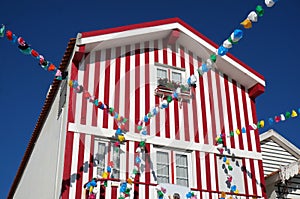 Pretty Red and White House in Costa Nova do Prado in Portugal