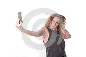 Pretty Redhead Woman taking a Selfie