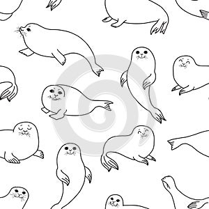 Pretty Seals seamless pattern. Vector marine background.
