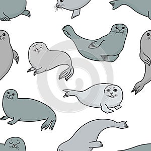 Pretty Seals seamless pattern. Vector marine background.