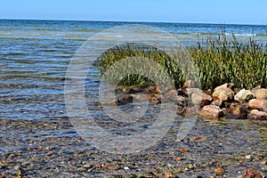 Pretty seascape photo with rocks and seagrass