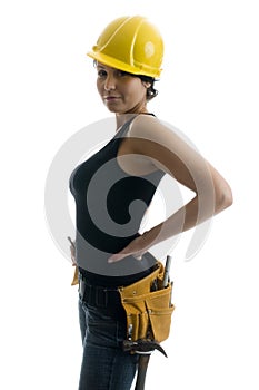 Pretty female young construction worker