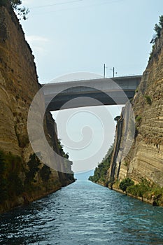 Pretty Shot Of The Corinth Canal With Precise Bridges Crossing It From One Side To The Other. Architecture, Travel, Landscapes. J