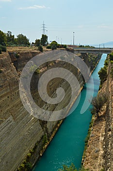 Pretty Shot Of The Corinth Canal With Precise Bridges Crossing It From One Side To The Other. Architecture, Travel, Landscapes.