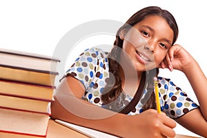 Pretty Smiling Hispanic Girl Studying