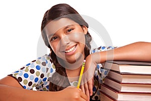 Pretty Smiling Hispanic Girl Studying