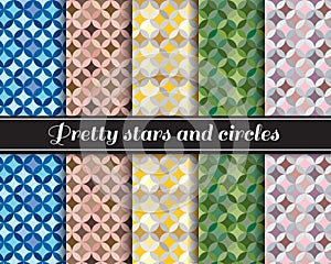 Pretty stars and circles pattern 5 style is blue,brown skin,yellow,Army Green and pink-gray