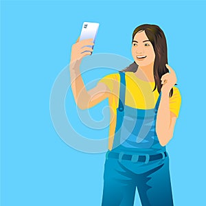 Pretty teen girl taking selfies with her smart phone