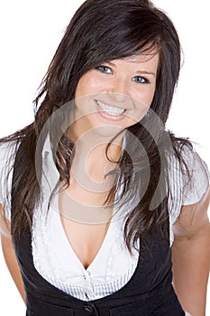 Pretty Teenager Smiling against White