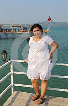 Pretty Turkish Woman with White Dress