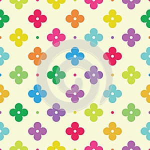Pretty vector seamless pattern of four-petal flower and circle.