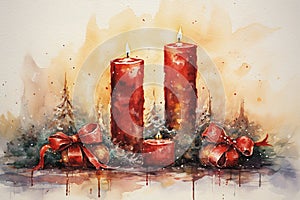 Pretty Watercolour style candle christmas scene