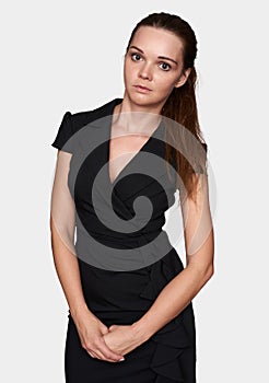 Pretty woman in black dress. Isolated