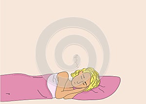 Pretty woman with blond hair sleeping.