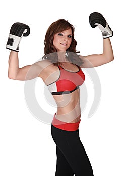 Pretty woman with boxe gloves photo