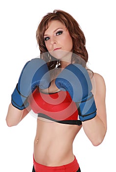 Pretty woman with boxe gloves photo